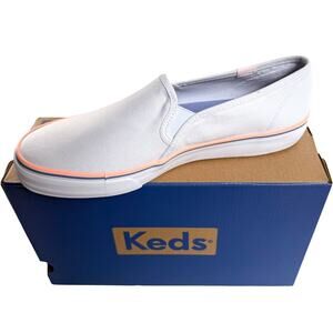 Keds Shoes Double Decker White Coral Womens 7.5 M Slip On Casual Sneaker New Box